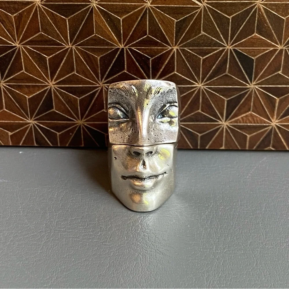 Sterling Silver Sculpted Face Ring - Silver